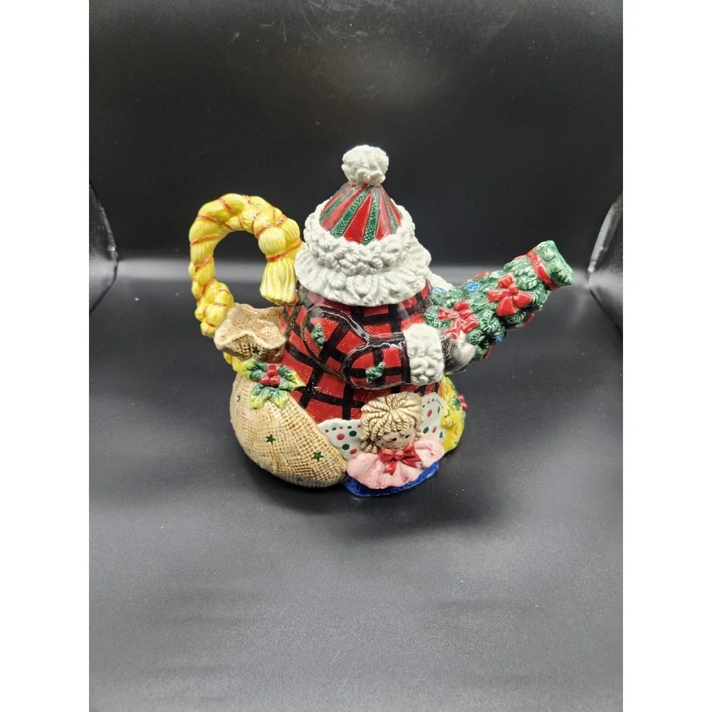 Festive Fitz And Floyd Christmas Holiday Teapot Homespun Ceramic Large